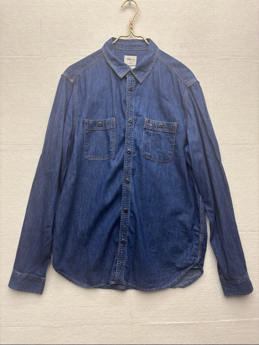 GAP Men's Indigo Blue Denim Button-Down Shirt standard fit large 1969